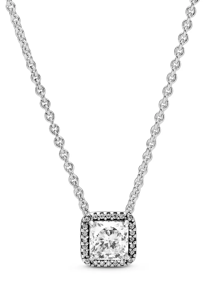 PANDORA Jewelry Square Halo Cubic Zirconia Necklace in 925 Sterling Silver