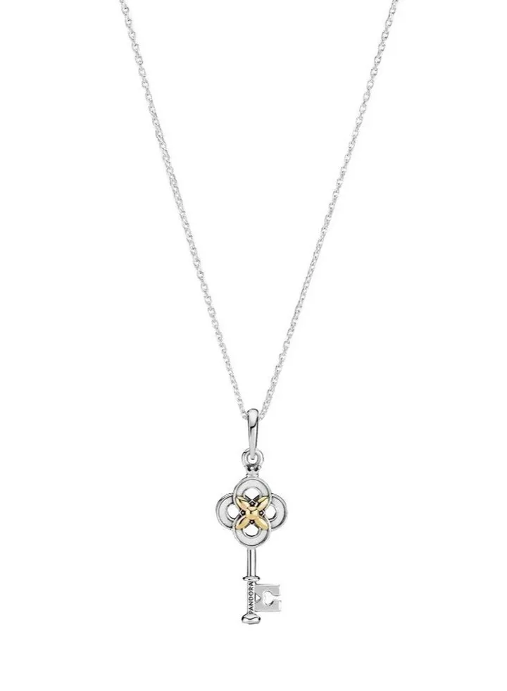 PANDORA Two-Tone Key And Flower Necklace