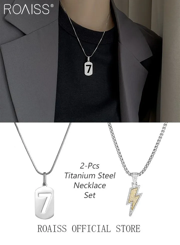 lucky Number 7 and Lightning Necklace Men Women Pendant Sweater Chain Jewelry Hip Hop Necklace
