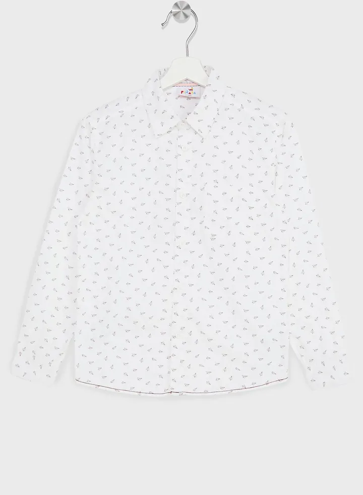 Boys Granded Collar Printed Shirt
