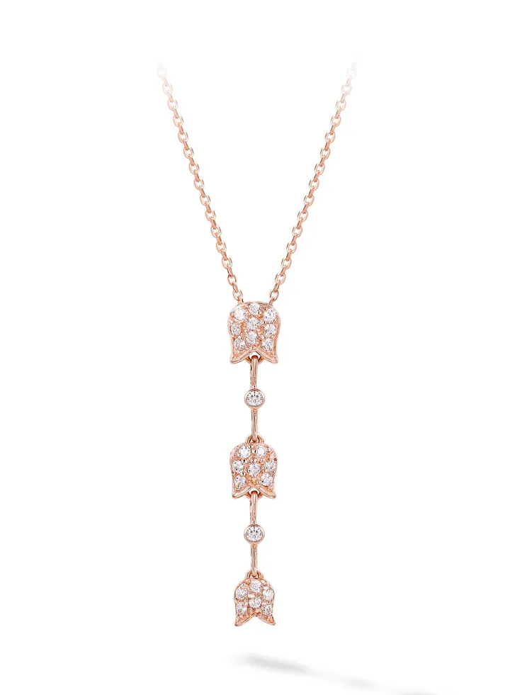 Women's Y Design Pendant Necklace Lily of the Valley Floral Charm with 925 Sterling Silver and CZ Diamonds Gift for Women Wife Girlfriend
