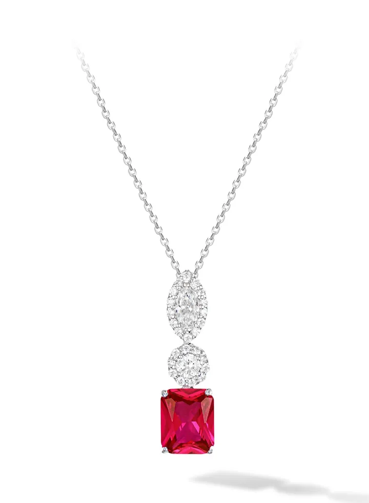 AWNL Women's Necklace with 925 Sterling Silver and Wine Red CZ-Diamond,Eternal Love Pendant Gift for Women Wife Girlfriend