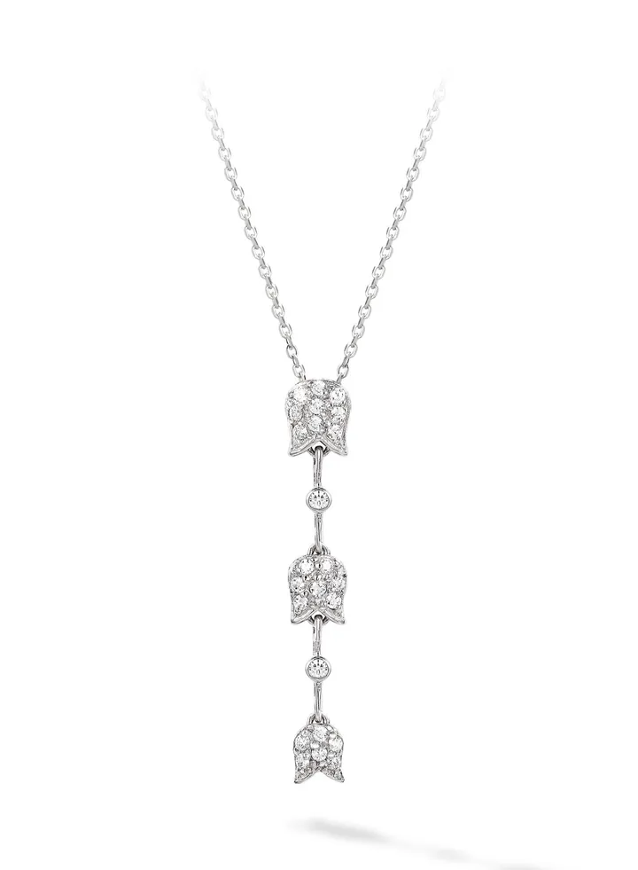 Women's Y Design Pendant Necklace Lily of the Valley Floral Charm with 925 Sterling Silver and CZ Diamonds Gift for Women Wife Girlfriend