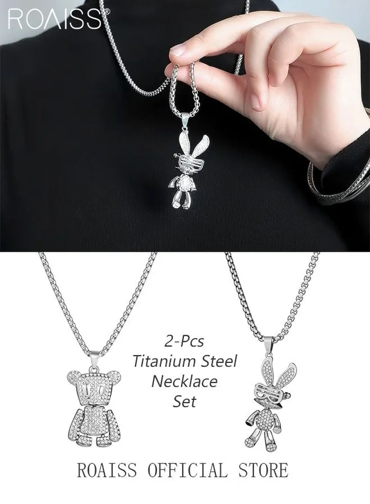 Ins Cool Bear and Rabbit Necklace Men Women Pendant Sweater Chain Jewelry Hip Hop Necklace