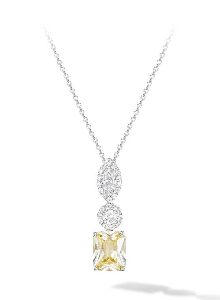 Women Necklace with Oval and Rectangular Yellow Zirconia Gift for Wife Girlfriend