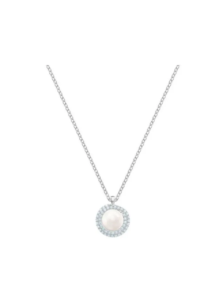 Rhodium Plated Pearl Studded Pendant Necklace