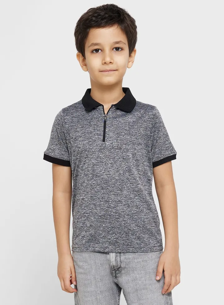 Boys Zip Neck Sports Polo Shirt