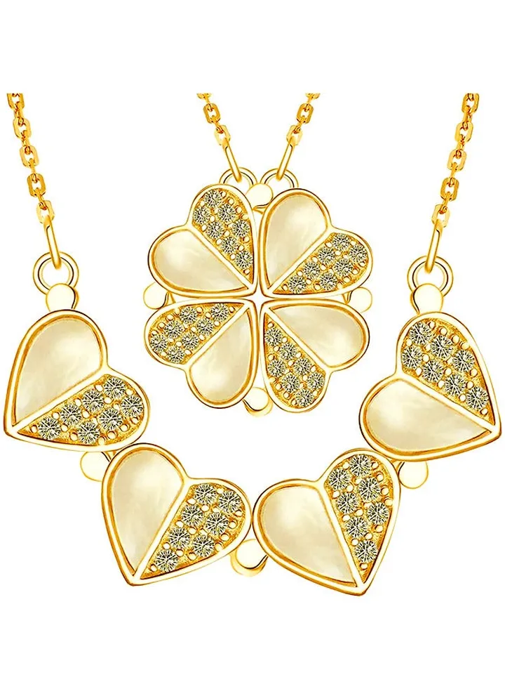 Four Leaf Clover Chain Necklace For Women, Gold Heart Lucky Love Crystal Pendant For Girl, Magnetic Diamond Charm Jewelry For Friend