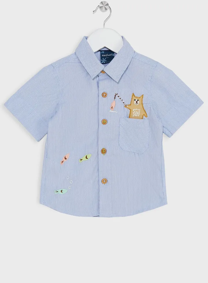 Nauti Nati Boys Blue Standard Opaque Striped Casual Shirt