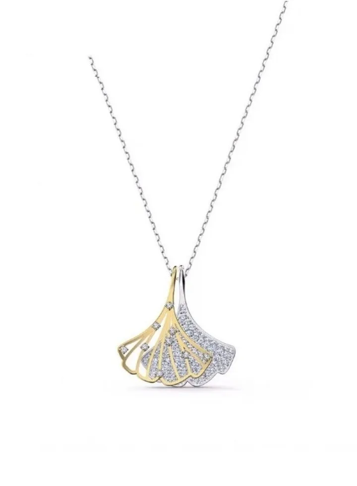 Double fan-shaped diamond necklace