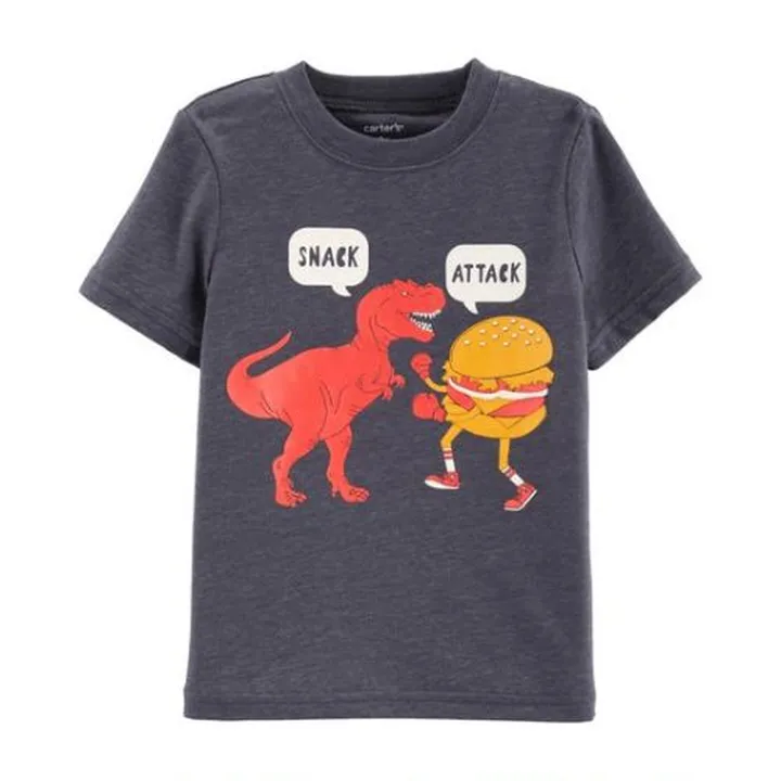 Snack Attack Dinosaur Layered Look Printed T-Shirt Navy Blue