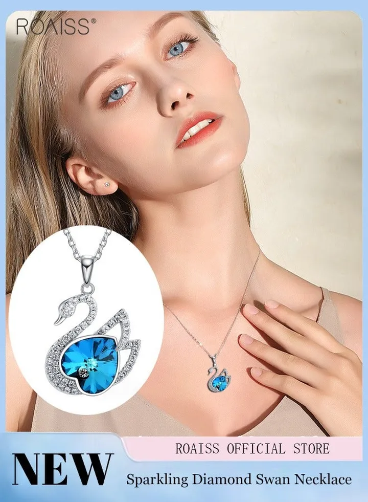 Women's Fashion Austrian Crystal Swan Heart Pendant Everyday Versatile Necklace