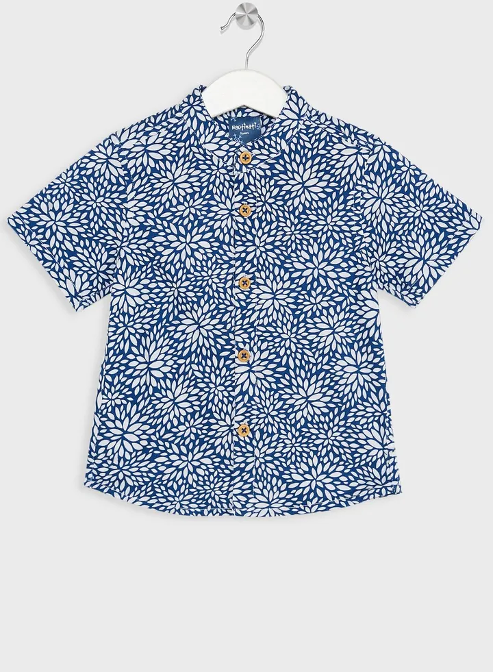 Nauti Nati Boys Navy Blue Standard Opaque Printed Casual Shirt