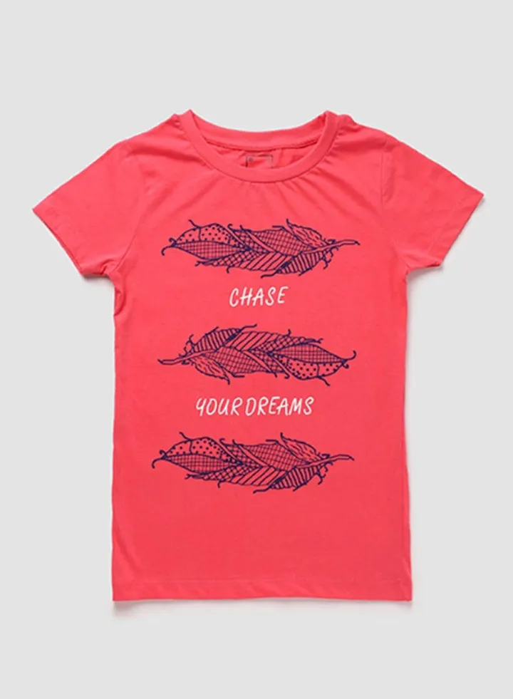 Boys Crew Neck Short Sleeve T-Shirt Dark Pink