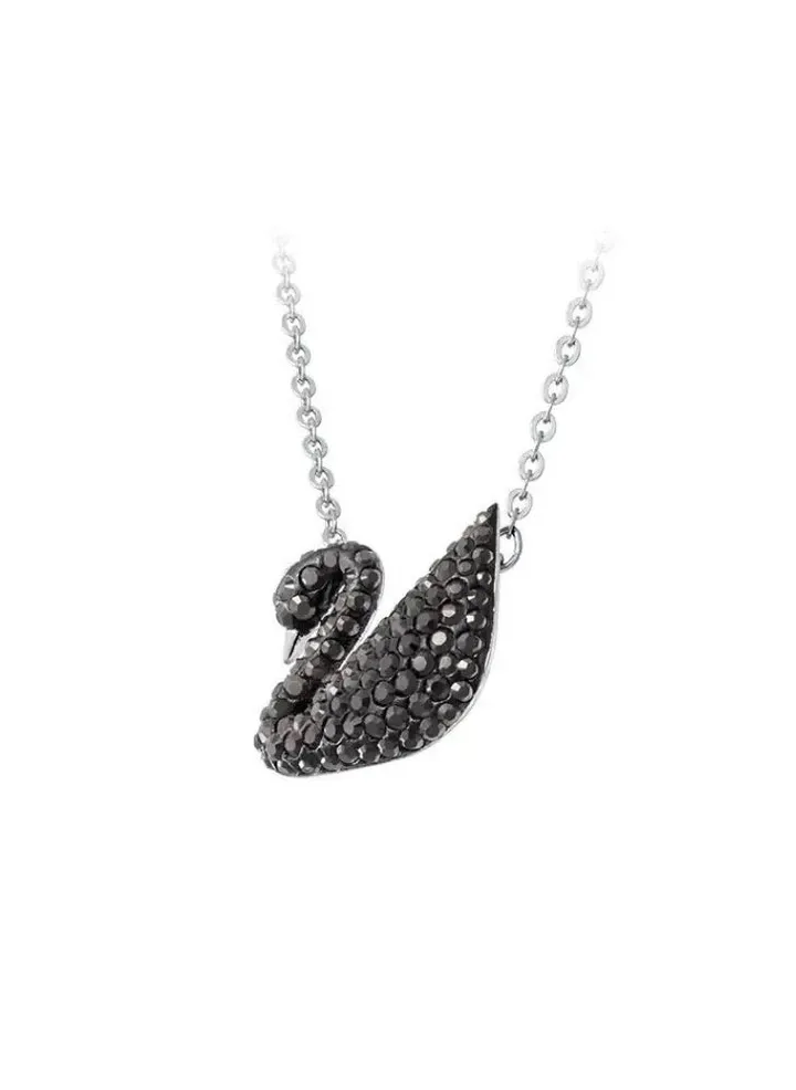 Rhodium Plated Iconic Swan Pendant Necklace
