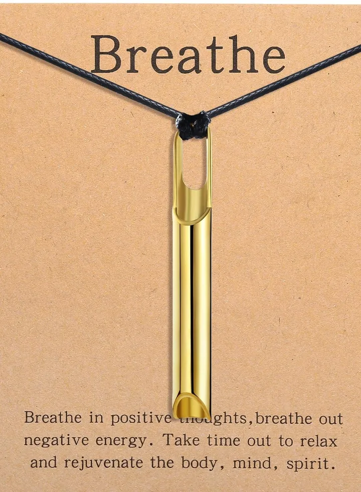 Stress Relief Mindful Necklace Mindfulness Breathing Necklace Breathlace Stainless Steel Pendant for Natural Calm and Stress Rel Anxiety Relief and Improved Sleep Suitable for Women and Men Gold