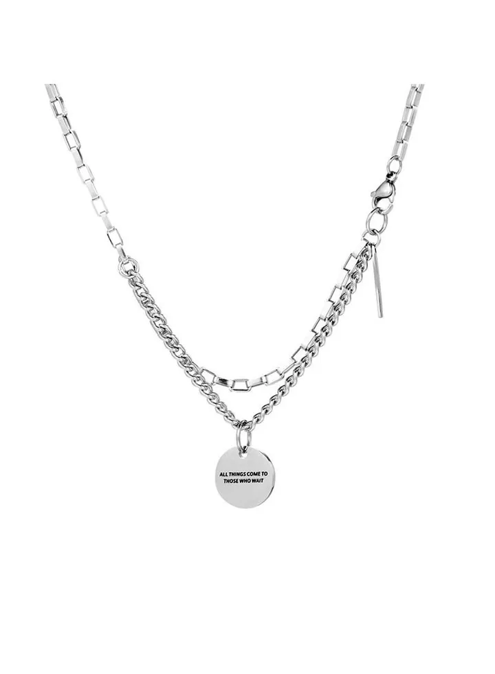 Double layer titanium steel circular pendant necklace hip-hop necklace Length 50cm