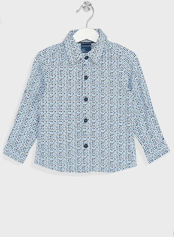 Nauti Nati Boys White-Navy Blue Standard Opaque Printed Casual Shirt