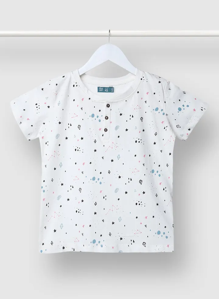 Boys Comfortable Printed Cotton T-Shirt White
