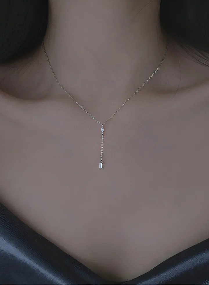 A full-body 925 silver tassel drop diamond pendant necklace gift box, fashionable and generous, holiday date, gift, temperament, versatile girl
