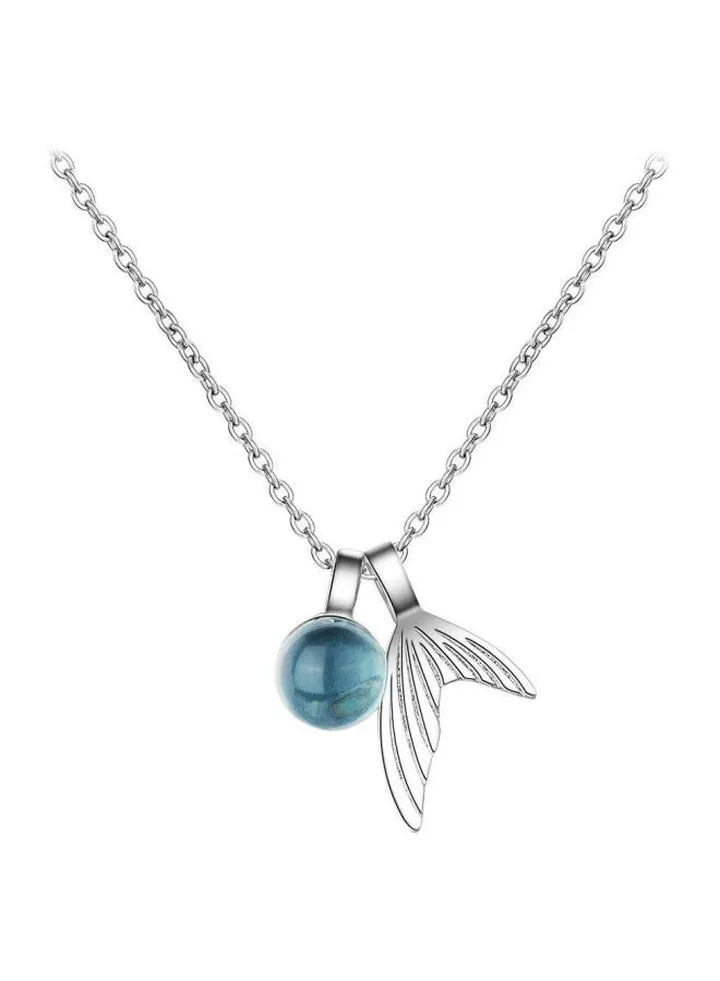 925 Sterling Silver Crystal Studded Mermaid Pendant Necklace