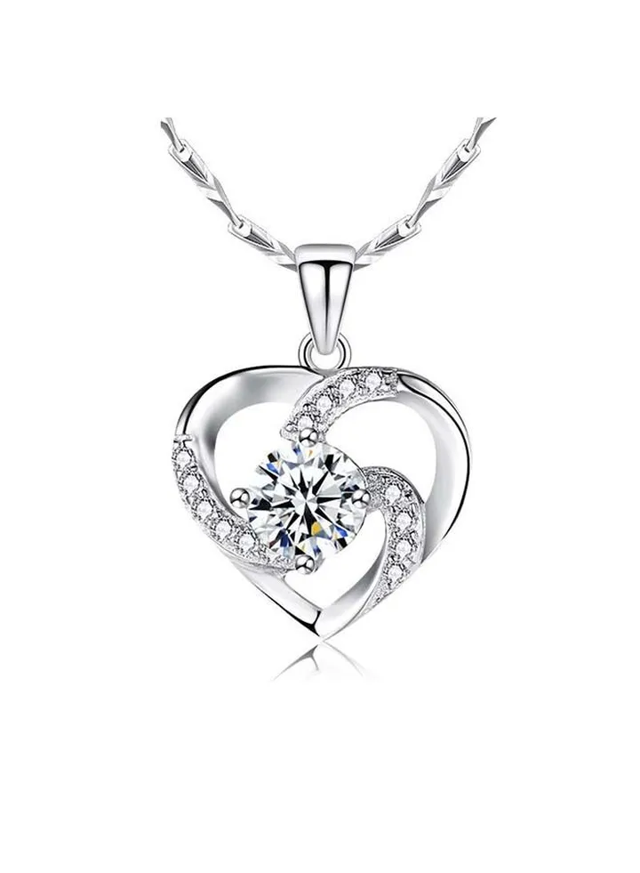 925 Sterling Silver Cubic Zirconia Studded Heart Pendant Necklace