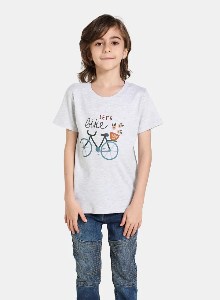Boys Round Neck Short Sleeve T-Shirt Grey