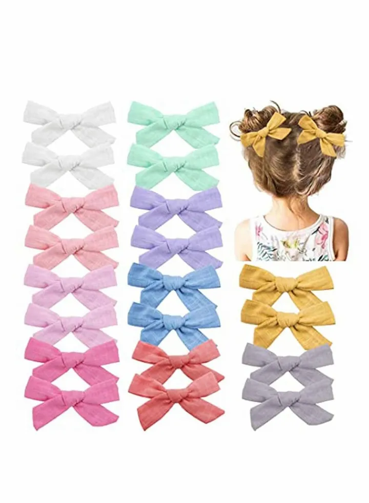 Girl Hairpins Solid Color Slub Cotton Linen Cloth art Bow Hairpin Children's Hair Accessories(20pcs)