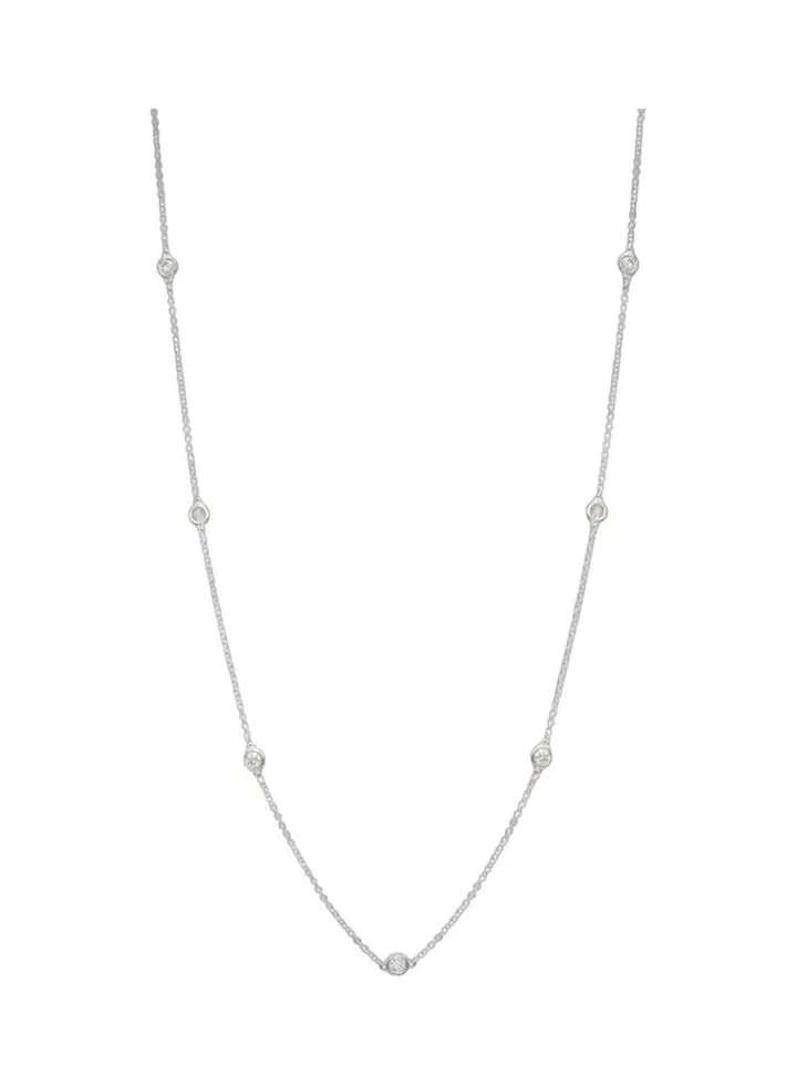 14K White Gold and Diamond Station Necklace for Women One Size