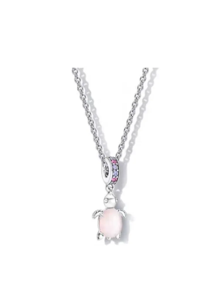 Pandora pink glass turtle necklace