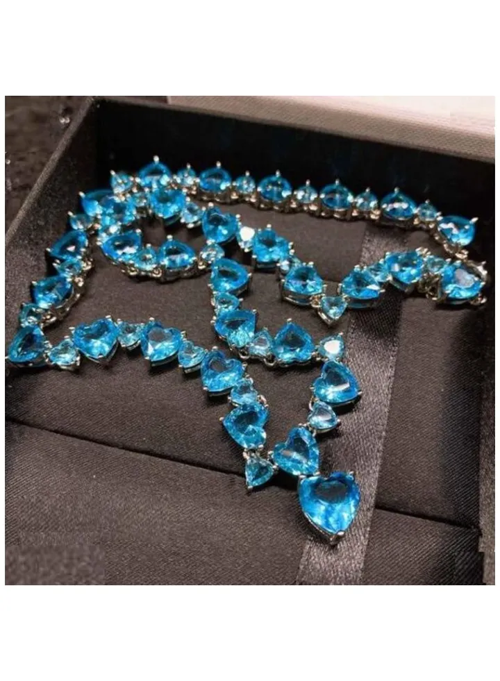 Stylish 925 silver necklace studded with pure blue crystal beads
