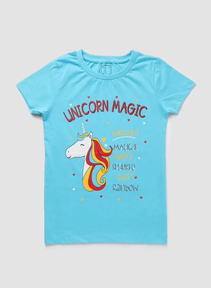 Boys Crew Neck Short Sleeve T-Shirt Aqua Blue