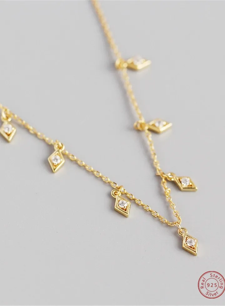 A full-body 925 silver diamond-shaped zirconium tassel necklace gift box, fashionable and exquisite, valentine's saving gift, temperament, versatile girl