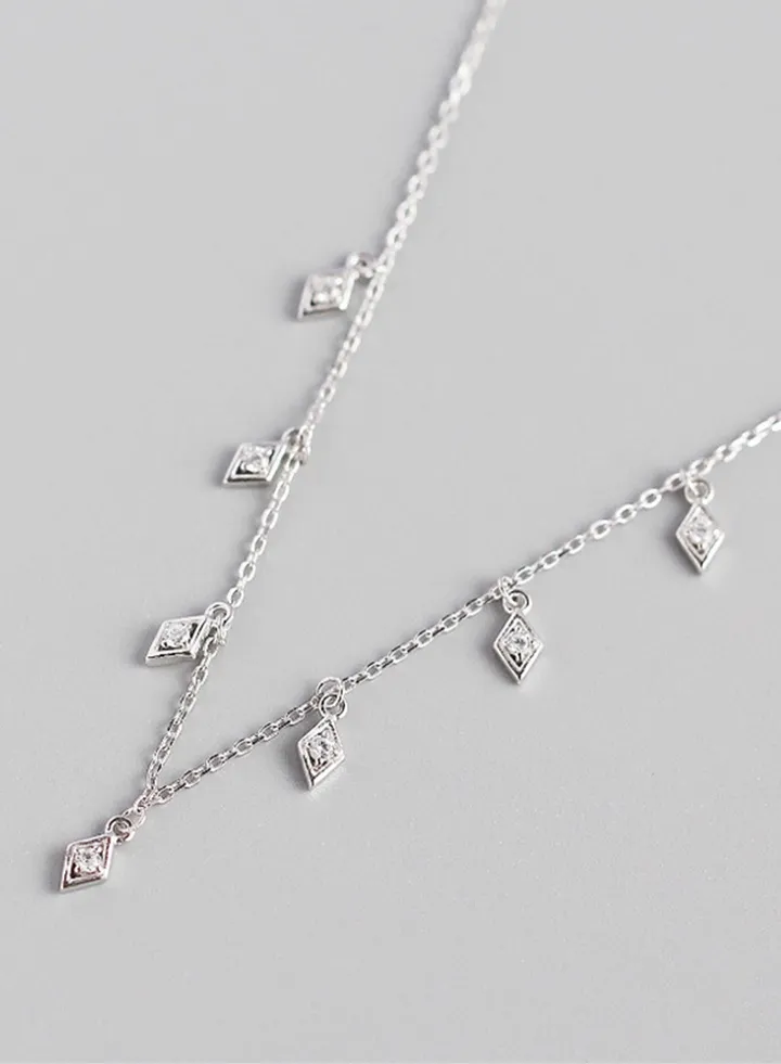 A full-body 925 silver diamond-shaped zirconium tassel necklace gift box, fashionable and exquisite, valentine's saving gift, temperament, versatile girl