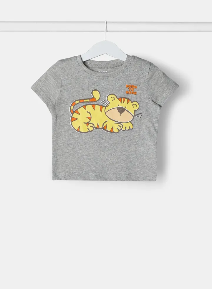 Baby Boys Crew Neck Short Sleeve T-Shirt Grey Melange