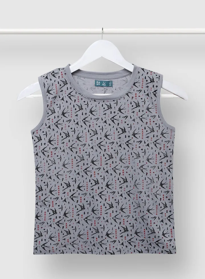 Boys Printed Comfortable Casual Fashionable T-Shirt Grey