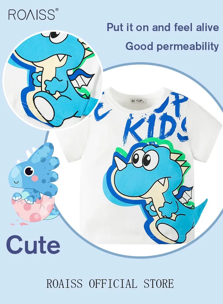 Boys' Short Sleeve T-Shirts Tops Tees Shirts Kids Toddlers Pure Cotton Clothing Cartoon 3D Dinosaur Graphic Cotton Casual T-Shirts Sets Daily Outfit White