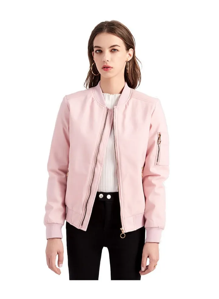 Zipper Bomber Jacket Pink
