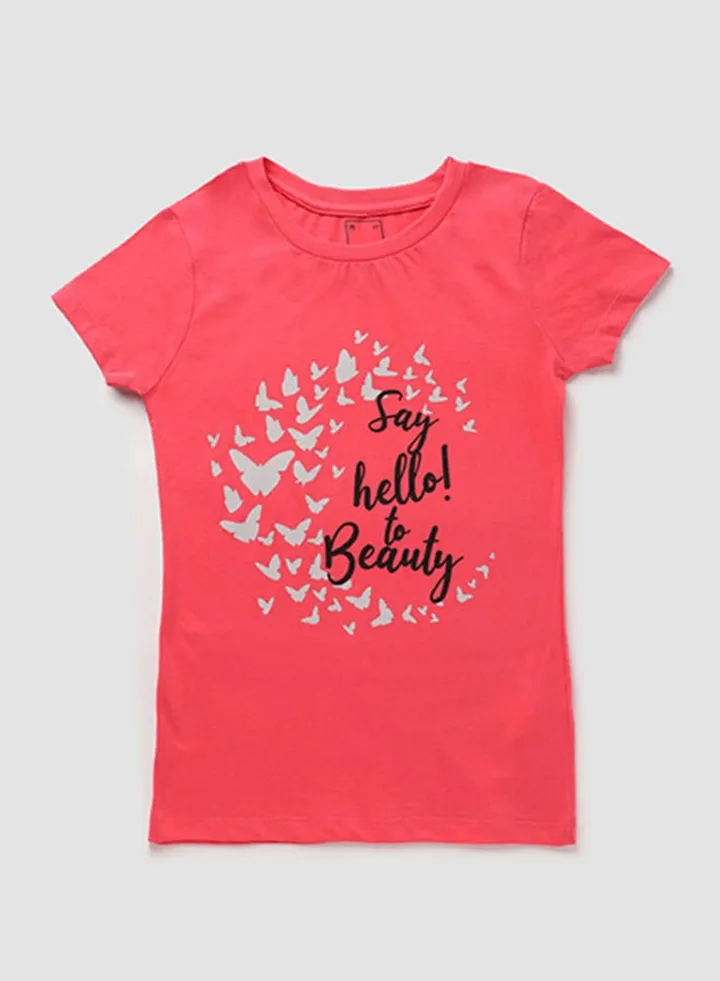 Boys Crew Neck Short Sleeve T-Shirt Salmon Pink