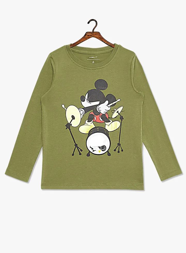 Kids Mickey Mouse Long Sleeve T-Shirt Olive