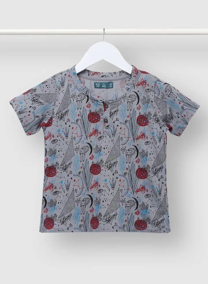 Boys Printed Comfortable Groovy T-Shirt Grey
