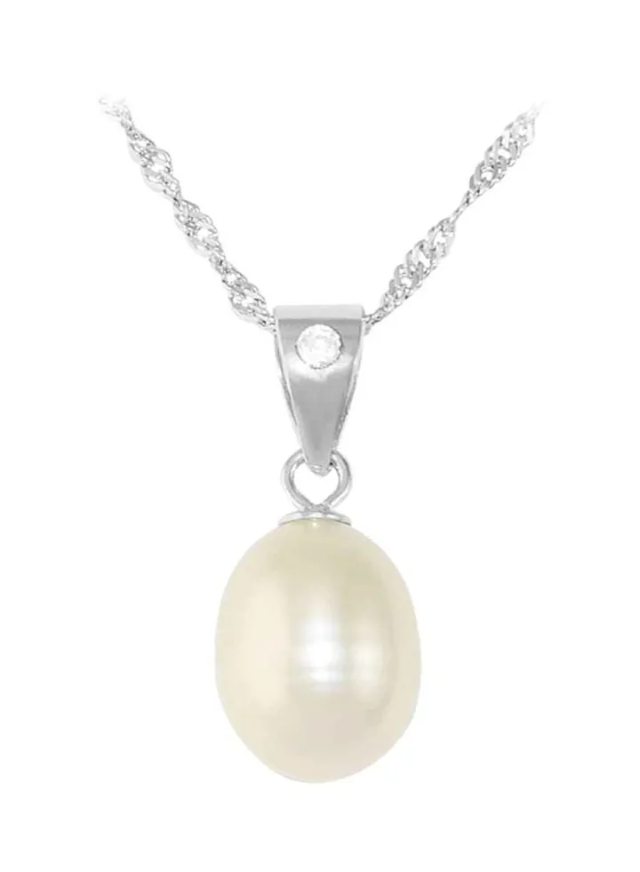 925 Sterling Silver Pearl And Diamond Necklace
