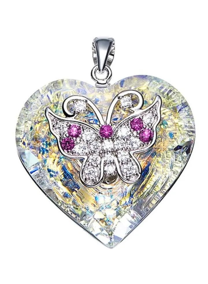 925 Sterling Silver Crystal Studded Butterfly Shaped Pendent Necklace