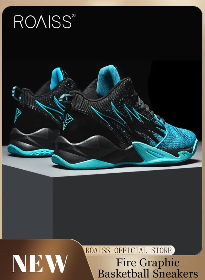 New Men Lace up Front Fire Graphic Basketball Sneakers Sport Outdoor Non-slip Shoes INS Trendy Casual Lightweight Comfy Men's Walking Shoes for Young Men Teenagers Spring and Summer