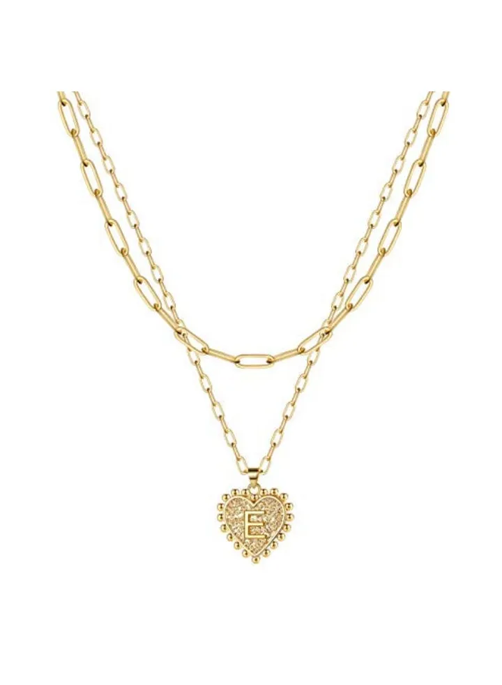14 Karat Gold Plated Letter E Initial Pendant Necklace
