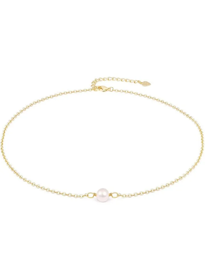 14 Karat Gold Plated Pearl Choker Necklace