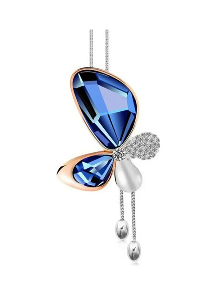 Rhinestone Butterfly Pendant Necklace Silver