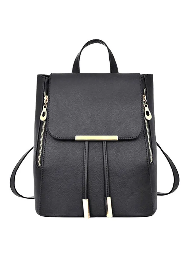 Faux Leather School Backpack Black