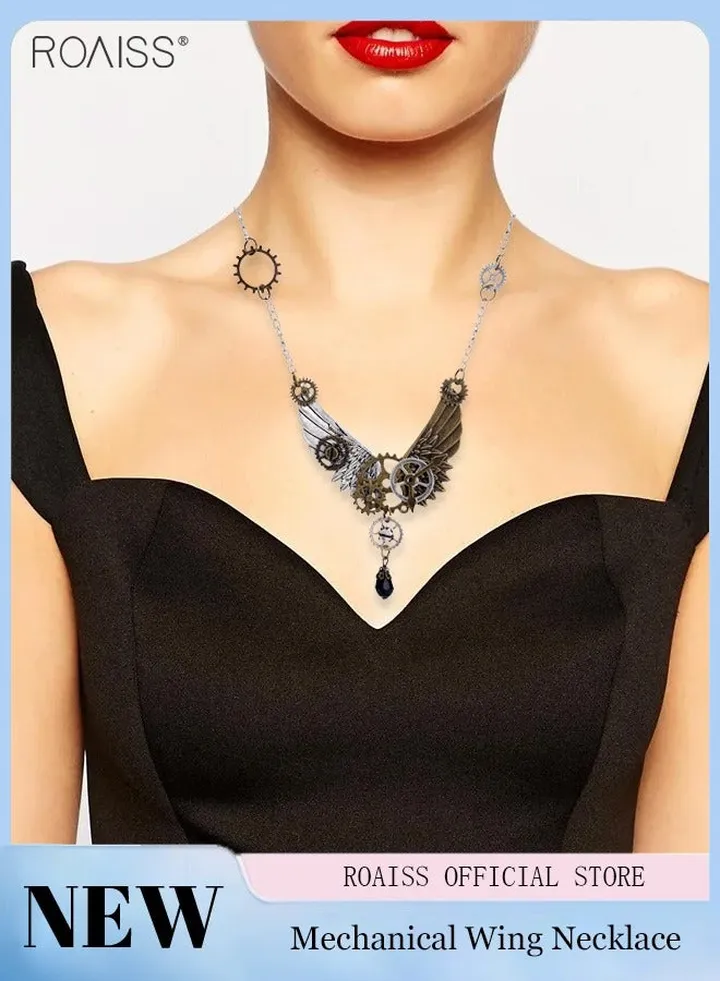 Unisex Fashion wing Necklace Creative Vintage Gear Necklace Steampunk Pendant