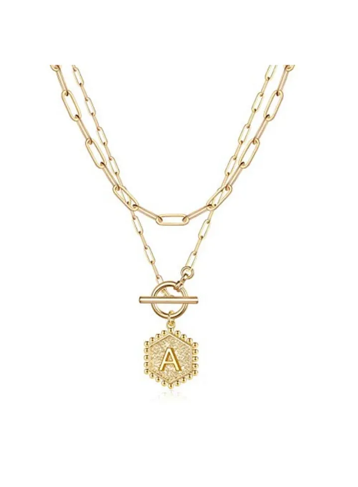 14 Karat Gold Plated Initial A Layered Necklace